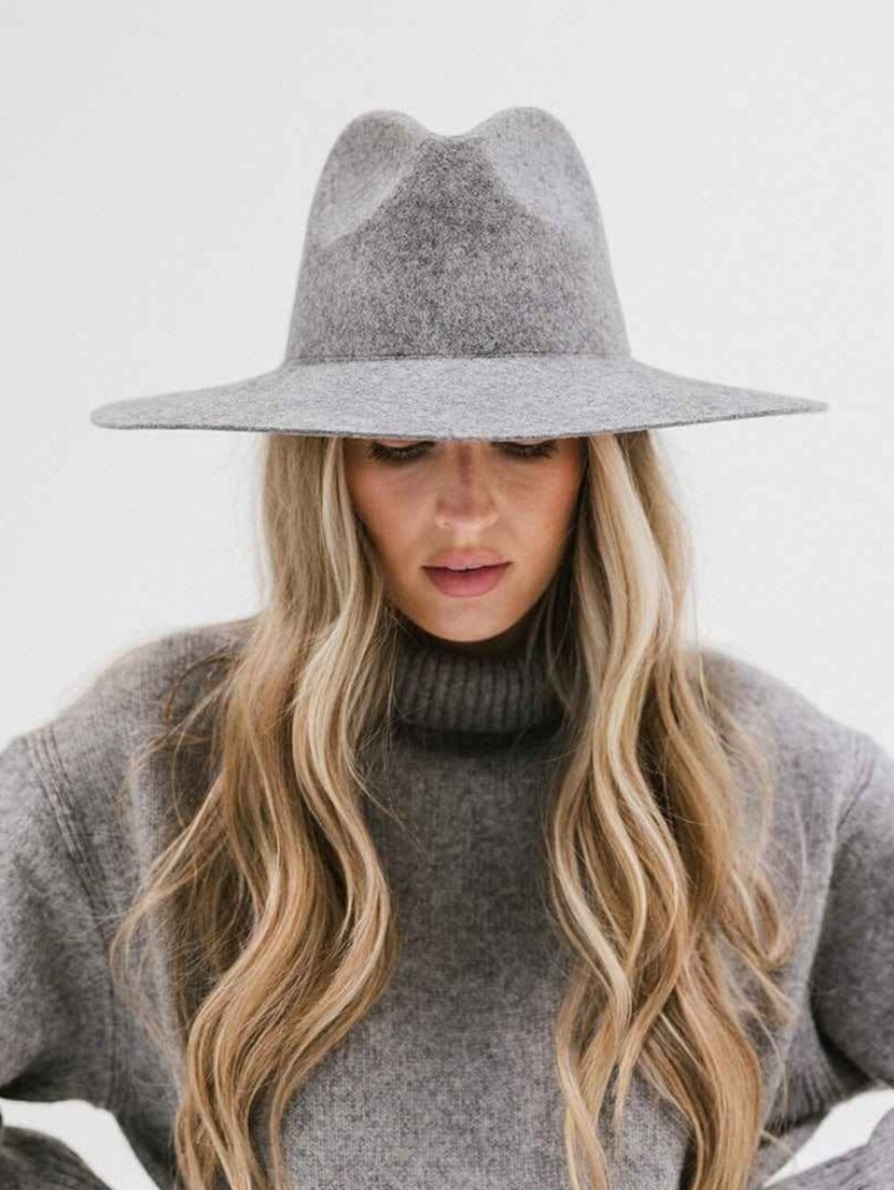 GIGI PIP Scottie Wide Brim Fedora Hat Grey Size M/L 59 Wool
